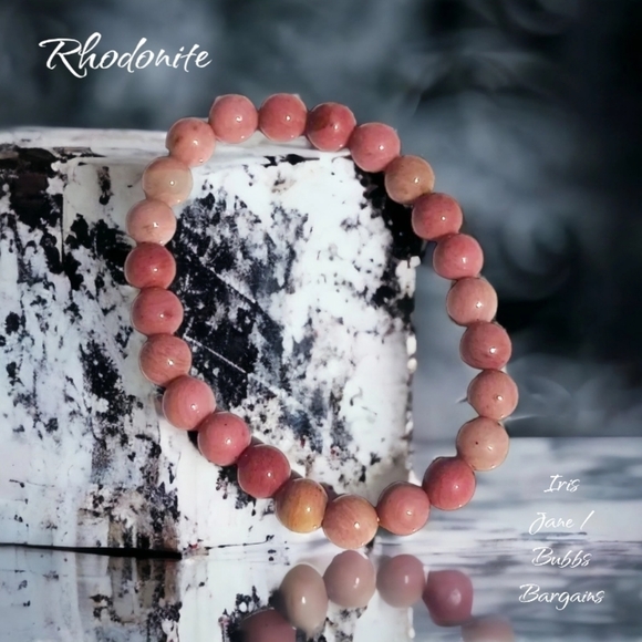 Pink Rhodonite Bracelet - Smooth Pink 8mm - Picture 2 of 2